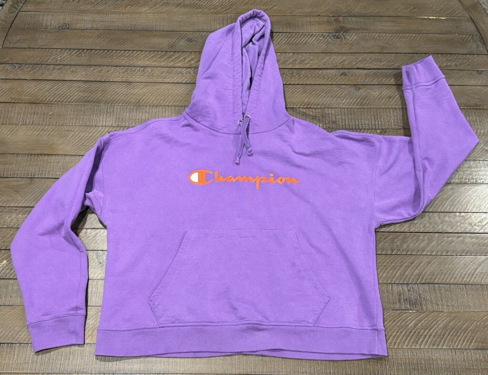 Champion Powerblend Hoodie Script - Purple/Orange Logo - Women's XL